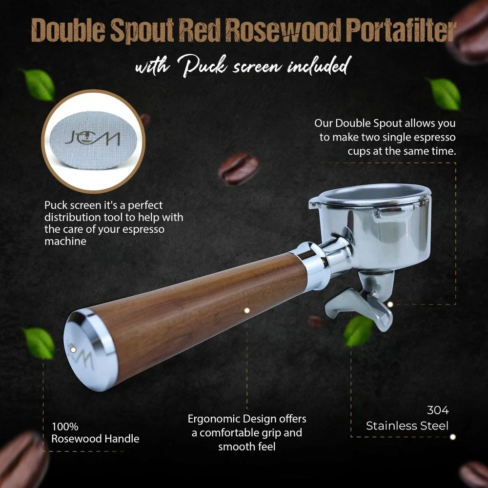 54mm Double Spout Portafilter Breville Espresso Red Rosewood 18g Filter Puck